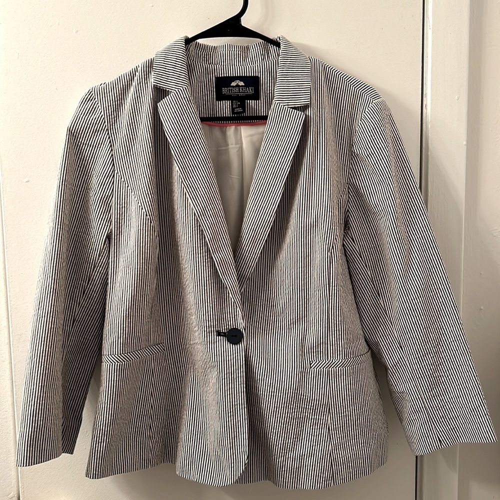 Blue & White Striped British Khaki Blazer